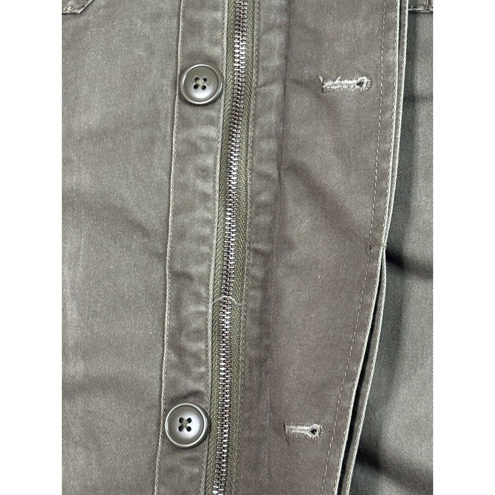 Flag Anthem Olive Mock Neck Trucker Military Shirt Jacket Zip Up Hidden Button - Picture 8 of 16